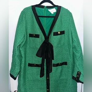 Pomander Place Green Tweed Dress with Black Trim